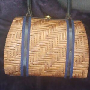 Vintage wicker and Linen bag